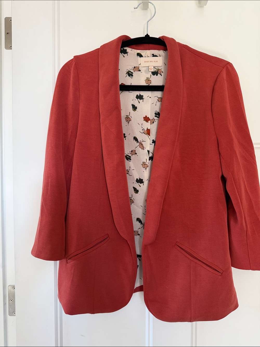 Skies Are Blue Coral Red Open-Front Blazer